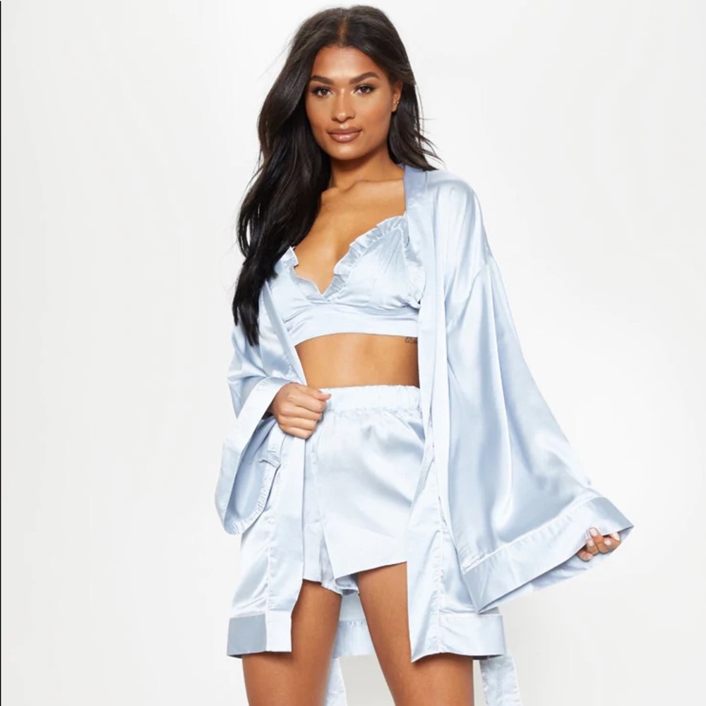 Dusty Blue Piping Detail Robe